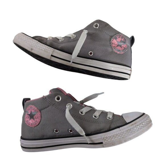 Converse Chuck Taylor All Star Sneaker Shoe Girls 4 Gray Pink Mid Lace Up - Picture 3 of 10